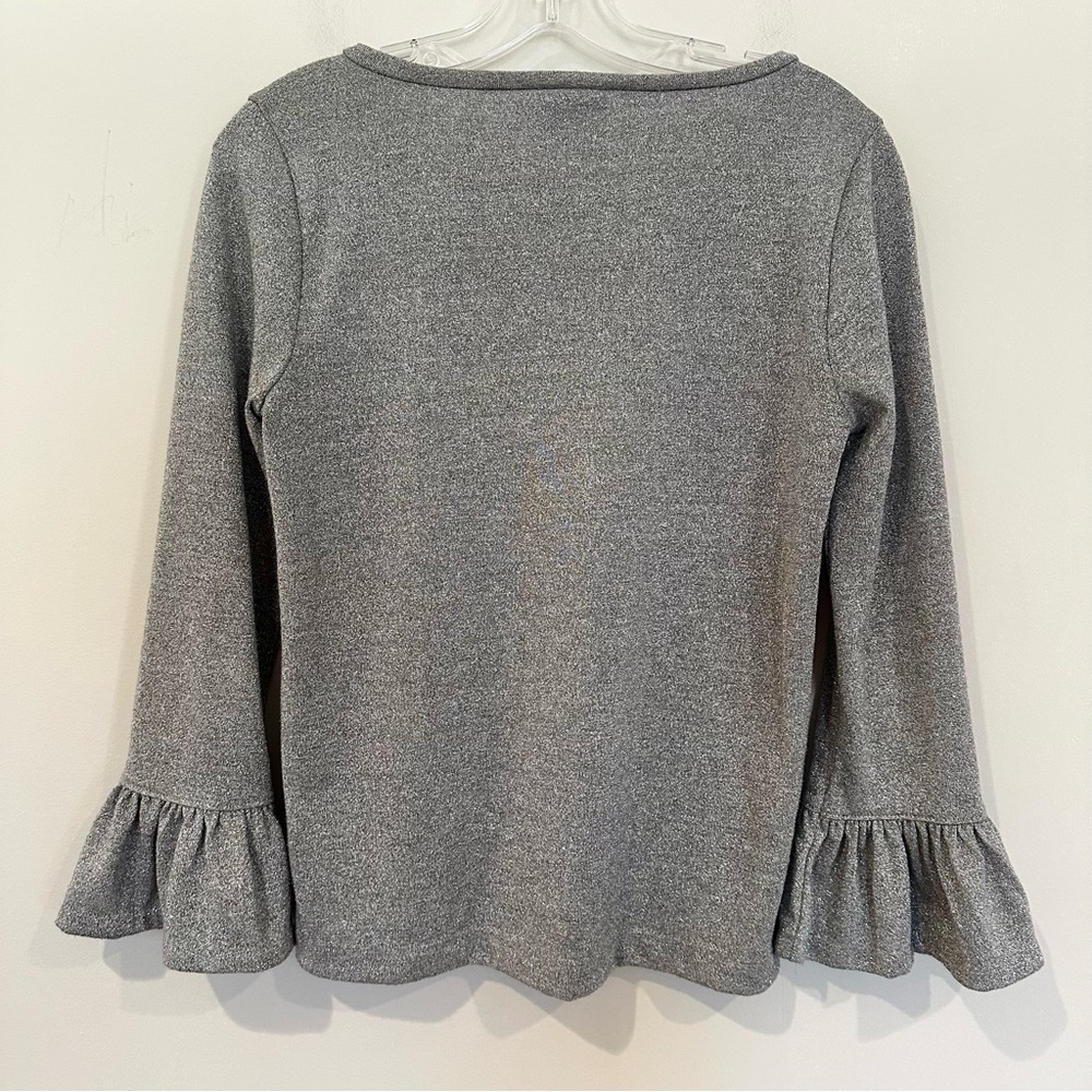 J. Crew Metallic Blouse Ruffle Sleeve Blouse Women's Small‎ Silver Party Holiday - Picture 7 of 9